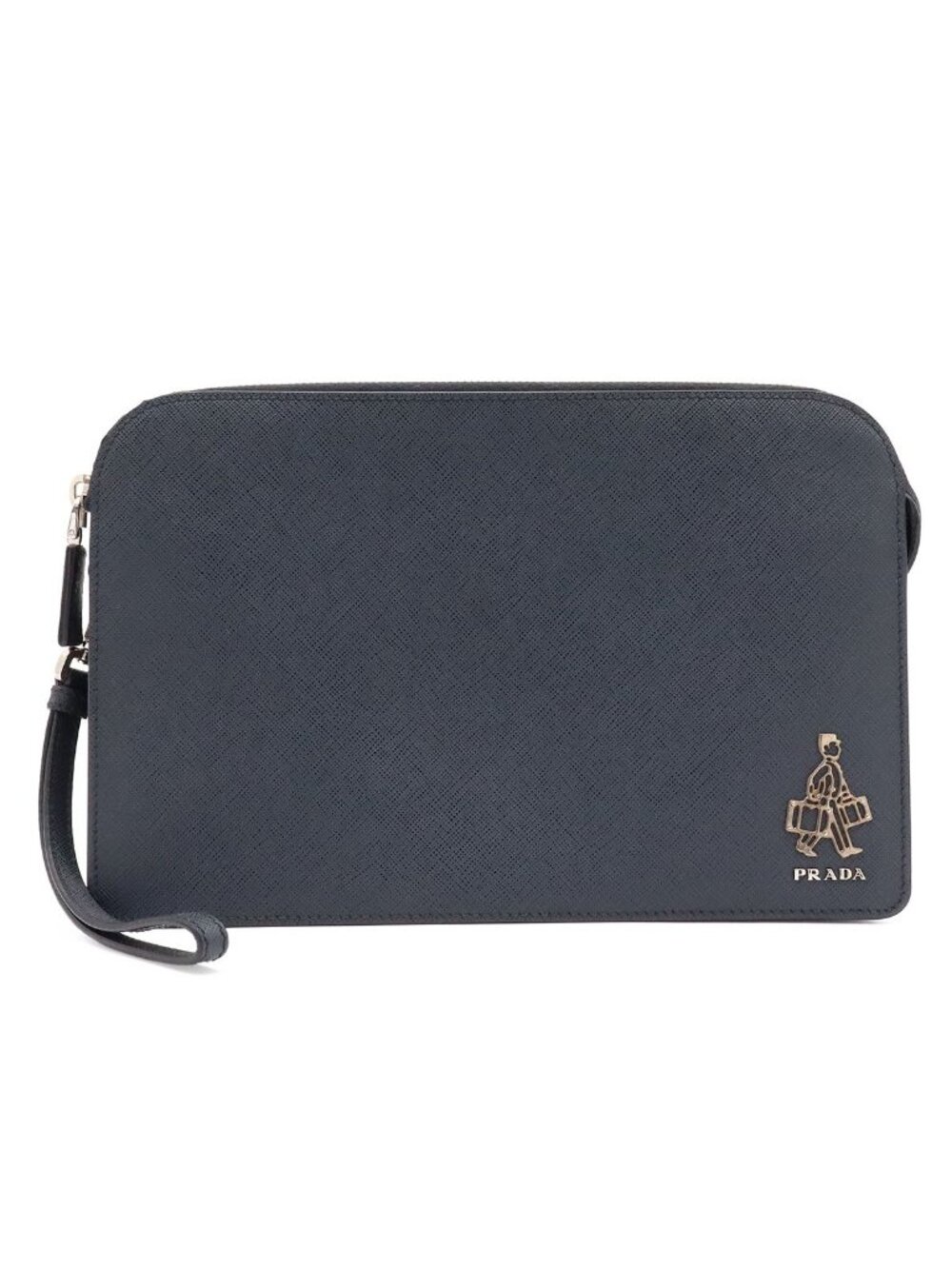 Prada Porter Collaboration Saffiano Clutch Leather Navy Silver
